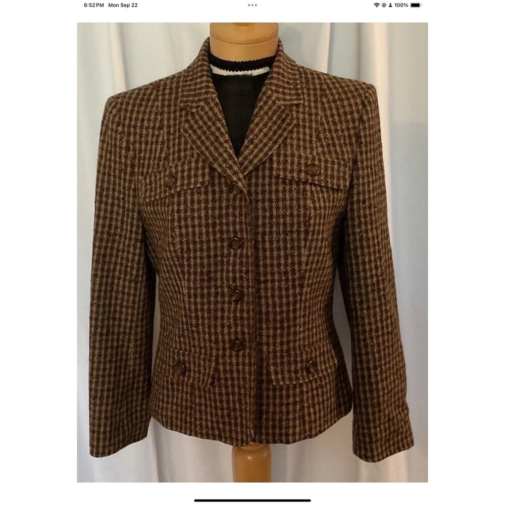 Pendleton Knockabouts Houndstooth Blazer Vintage Womens 6 USA Wool Blend
